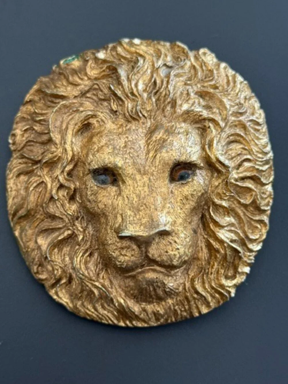 Vintage Charmant Belt Buckle Lion Face Beverly Hills Glass Eyes Wall Plaque Gold